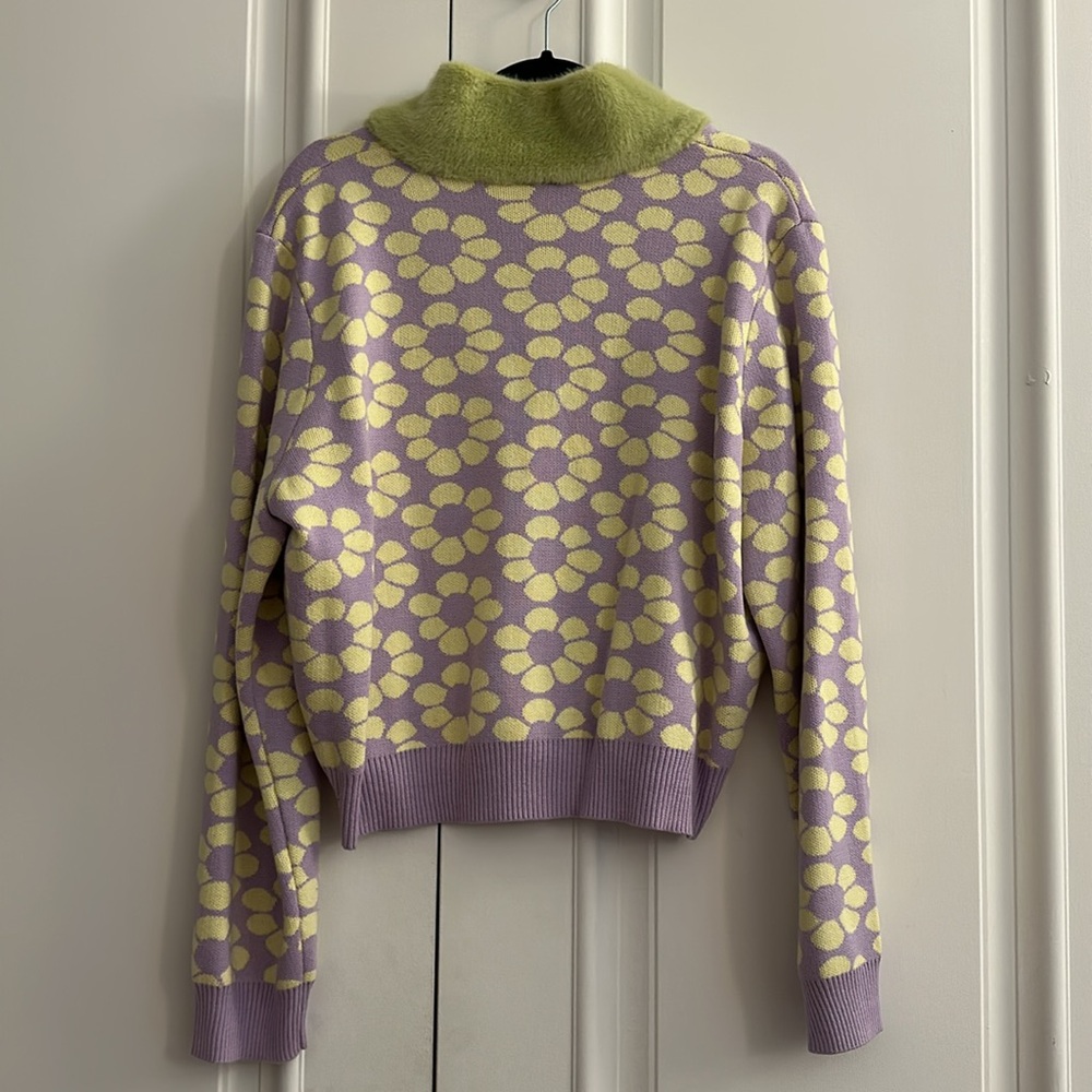 Lazy Oaf Floral Patterned Sweater with Green Faux Fur Collar - Picture 4 of 4